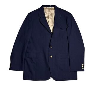 Vintage Hunt Valley Men's Navy Wool Blazer Gold Buttons USA Made 42R Preppy
